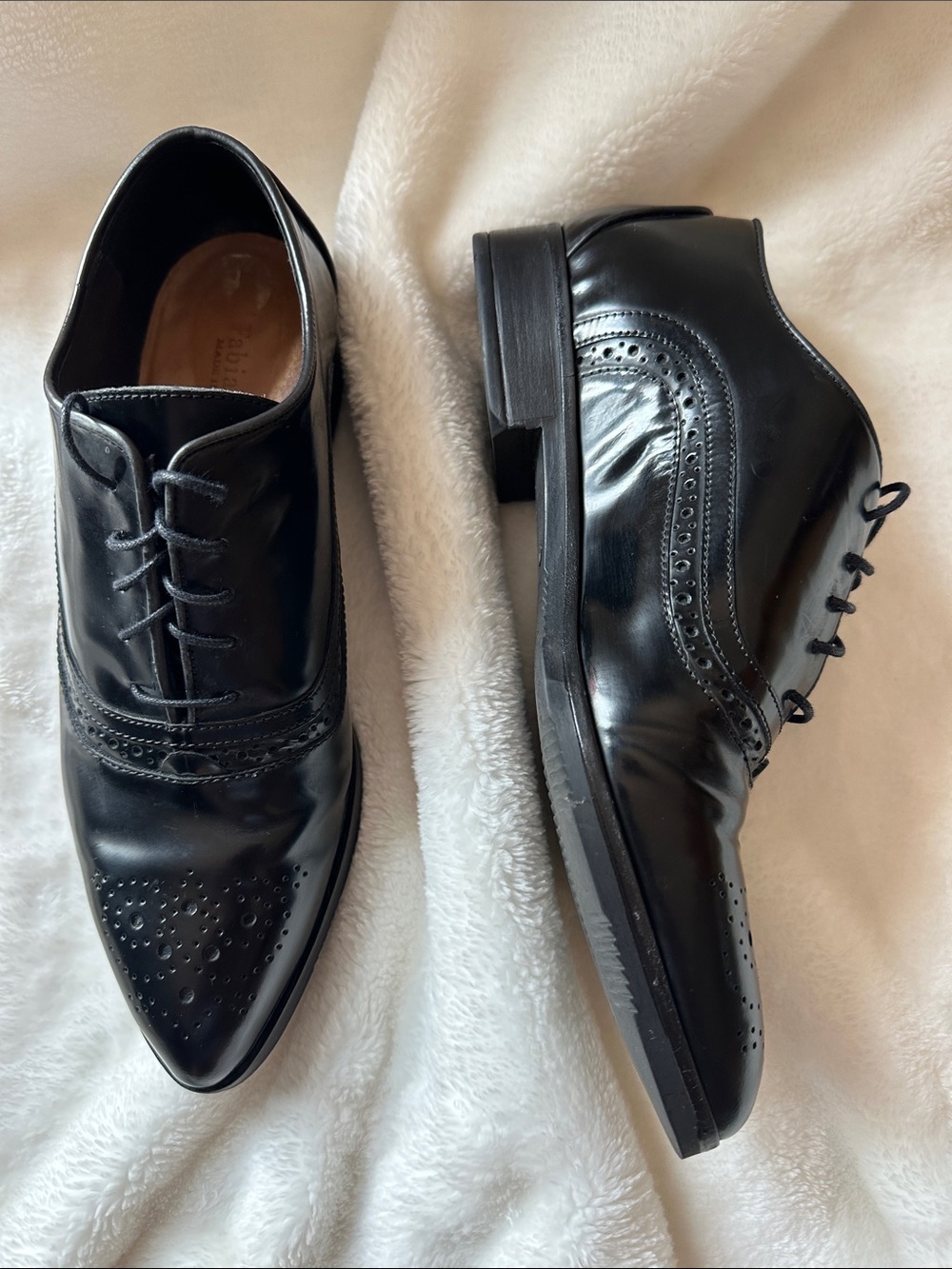 FABIANELLI Women’s Black Patent Leather Brogue Dress Shoes Sz 10 Classic Luxury - Picture 3 of 11